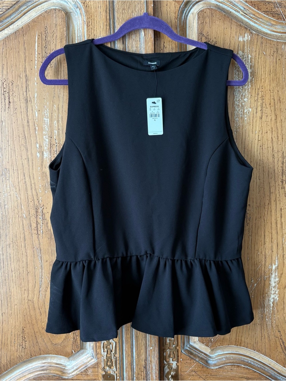 Express Black Sleeveless Boat Neck Peplum Top Blouse XL